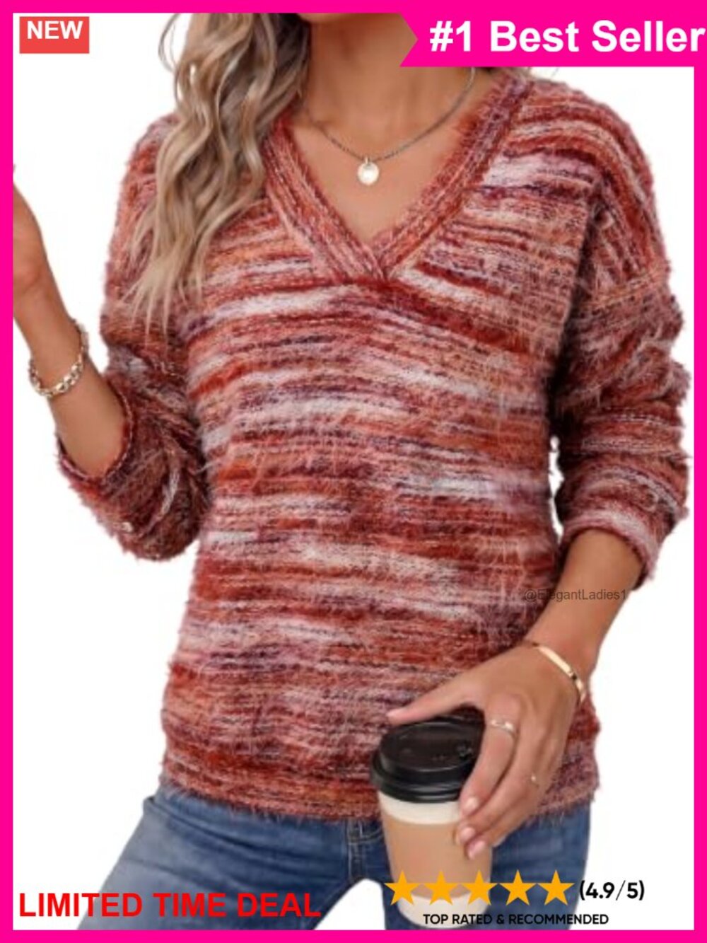 Eyelash Knit Fuzzy V-Neck Pullover Sweater Lightweight Thin